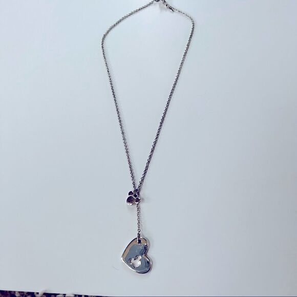 Mickey Mouse Heart SAQ Stamped Slide Drop Lariat Silver Tone Necklace - Picture 5 of 7